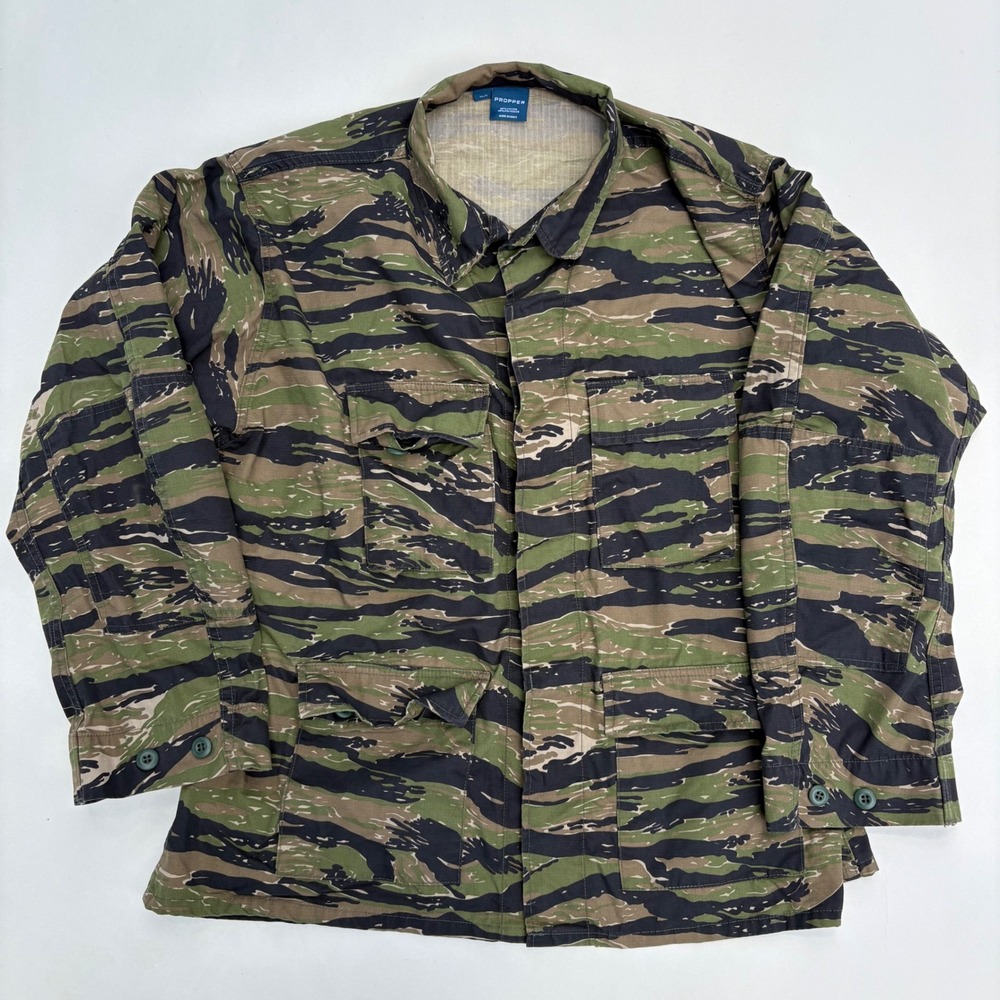 Propper Mens XL/R Tiger Stripe Camo BDU Coat Ripstop Field Jacket Military Style